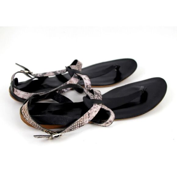 A.Gianetti ITALY GRAY BLACK GENUINE LEATHER STRAPPY FLAT SANDALS SHOES Size 9.5 - Picture 6 of 11
